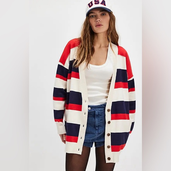 Free People Sweaters - Striped Button-Up Cardigan Sweater
